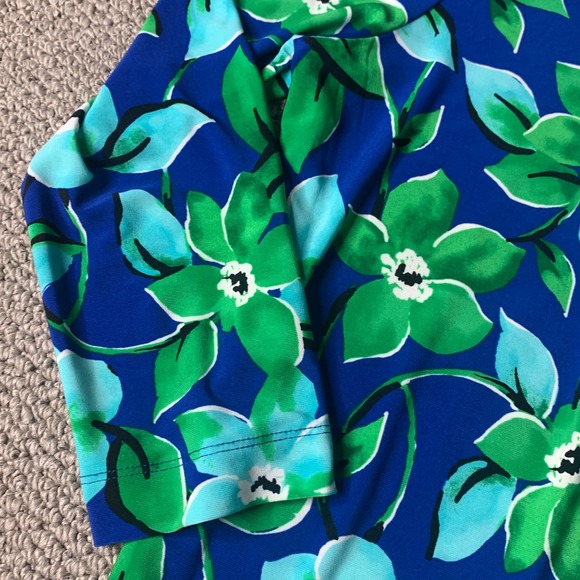 Cappagallo Womens Blouse Top Size Small Blue/Green Floral Print Keyhole Neck - Picture 3 of 12